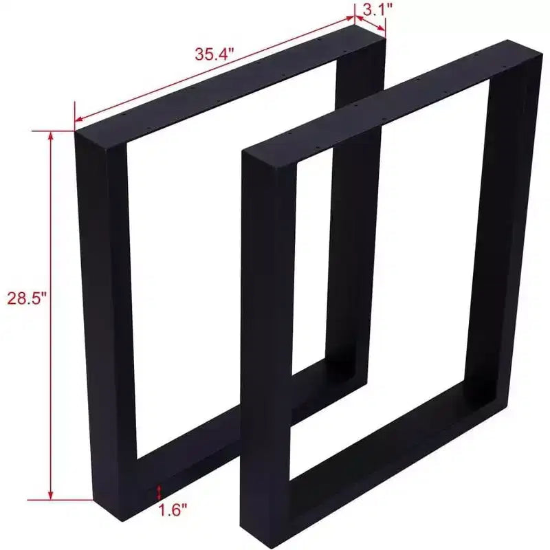 Set of 2 Heavy-Duty Metal Table Legs, Wide Steel Box Section Square Legs, Industrial Style Dining Table and Desk Legs, 28x35 Inches