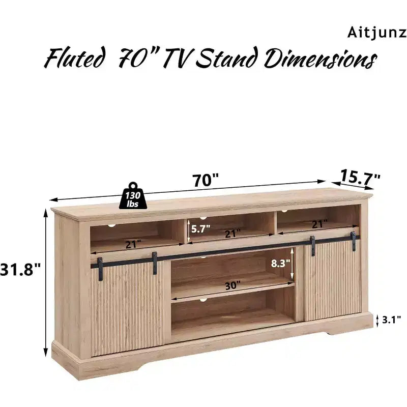 TV Stand for 80inch TVs with Sliding Door, Adjustable Shelf & Storage, 32inch Tall Modern Media Console for Living Room