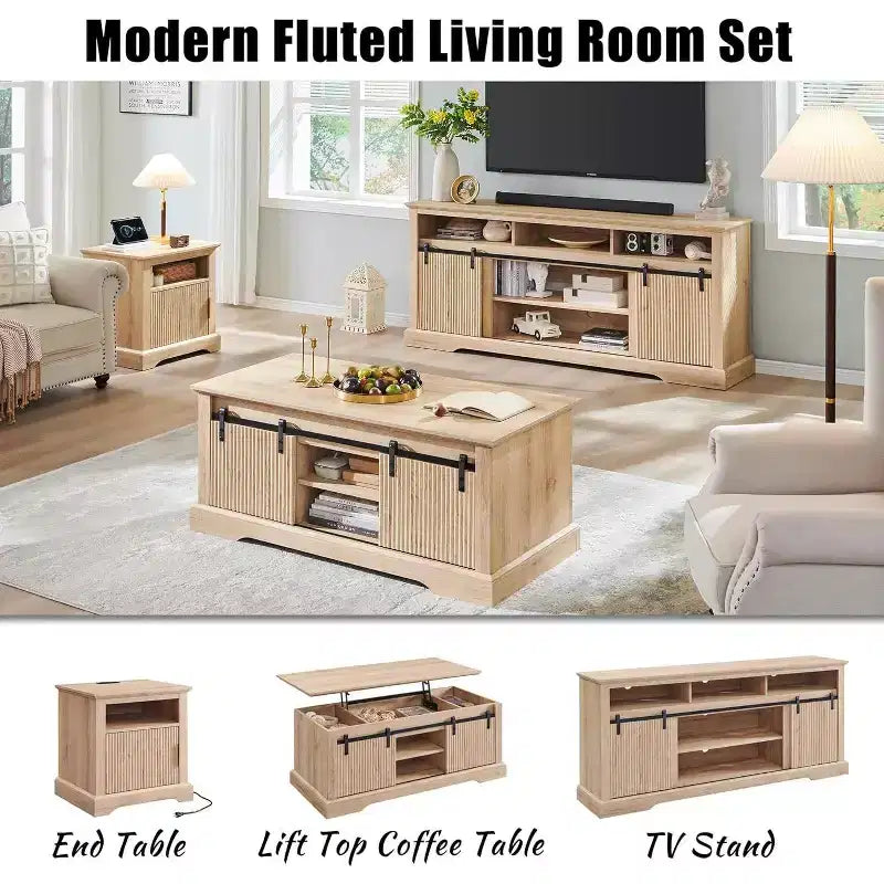 TV Stand for 80inch TVs with Sliding Door, Adjustable Shelf & Storage, 32inch Tall Modern Media Console for Living Room