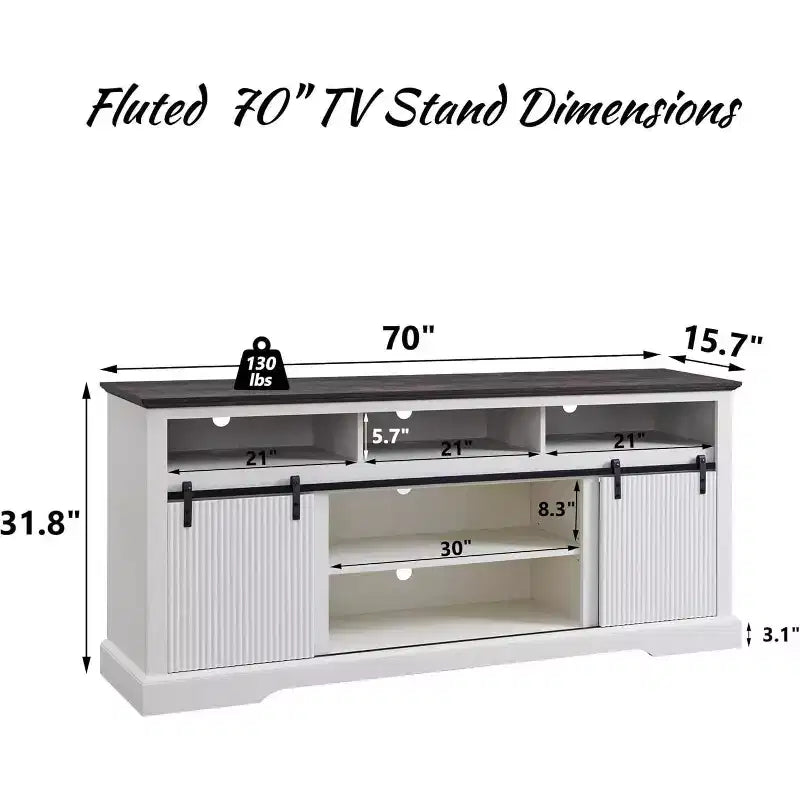 TV Stand for 80inch TVs with Sliding Door, Adjustable Shelf & Storage, 32inch Tall Modern Media Console for Living Room