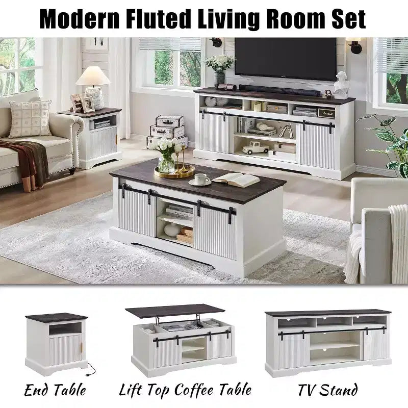 TV Stand for 80inch TVs with Sliding Door, Adjustable Shelf & Storage, 32inch Tall Modern Media Console for Living Room