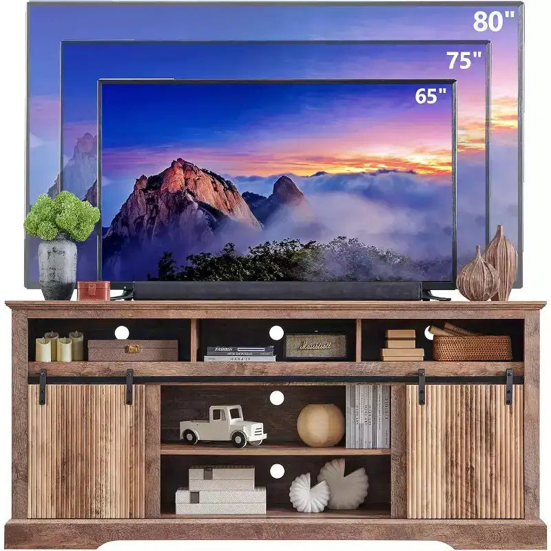 TV Stand for 80inch TVs with Sliding Door, Adjustable Shelf & Storage, 32inch Tall Modern Media Console for Living Room
