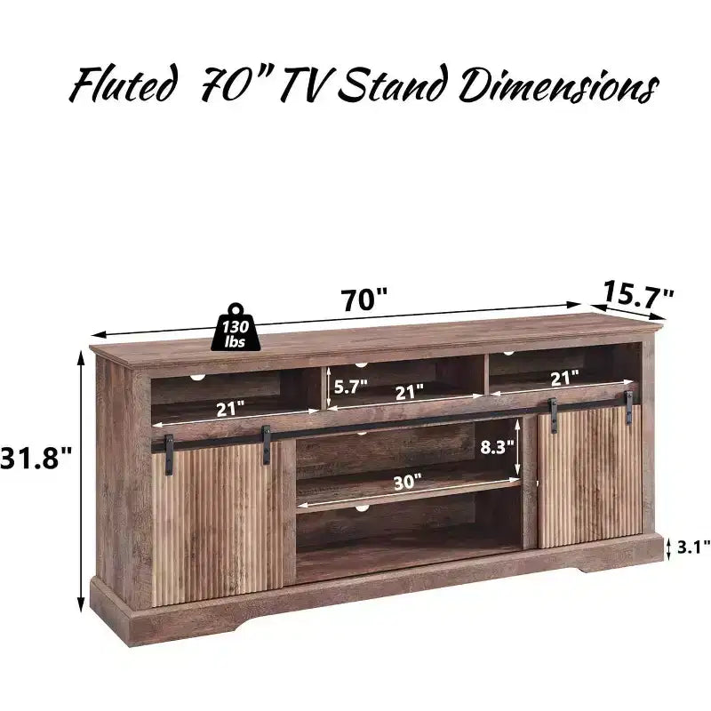 TV Stand for 80inch TVs with Sliding Door, Adjustable Shelf & Storage, 32inch Tall Modern Media Console for Living Room