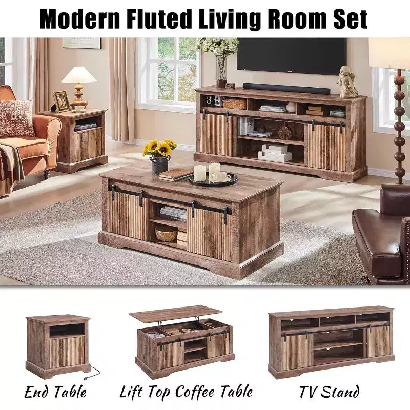 TV Stand for 80inch TVs with Sliding Door, Adjustable Shelf & Storage, 32inch Tall Modern Media Console for Living Room
