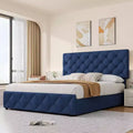 Bed Frame with Storage Drawers, Adjustable Linen Headboard, Upholstered Platform with Wooden Slats, Tufted Design, No Box Spring Needed