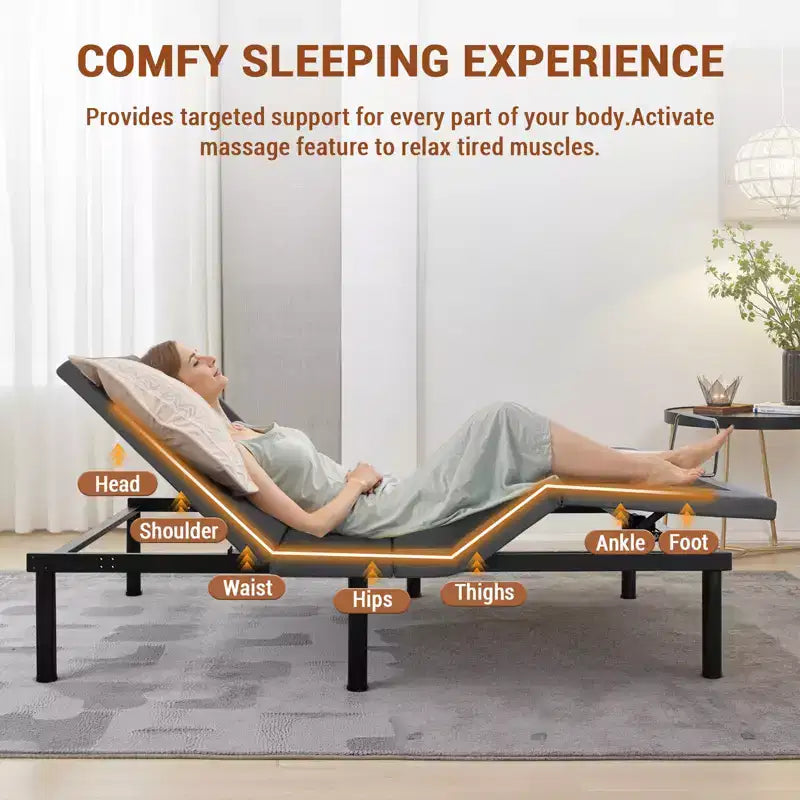 Adjustable Bed Frame With Massage, Twin XL Adjustable Bed Base With 1 USB Port & Under-Bed Night Light, Head & Foot Incline