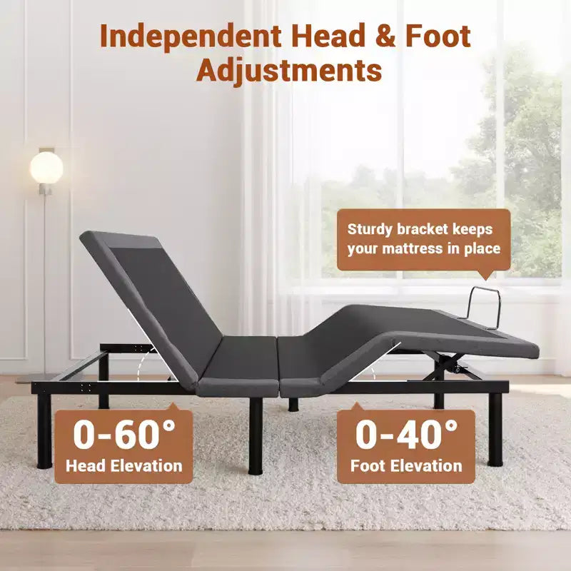 Adjustable Bed Frame With Massage, Twin XL Adjustable Bed Base With 1 USB Port & Under-Bed Night Light, Head & Foot Incline