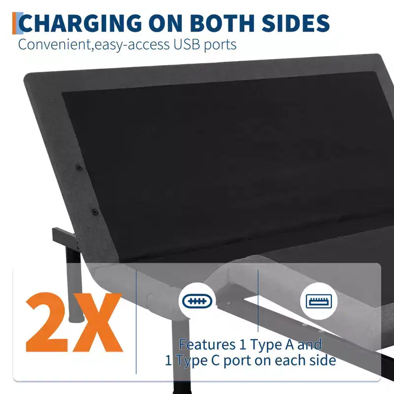 Cadre de lit réglable avec massage, sommier réglable Twin XL avec 1 port USB et veilleuse sous le lit, inclinaison de la tête et des pieds