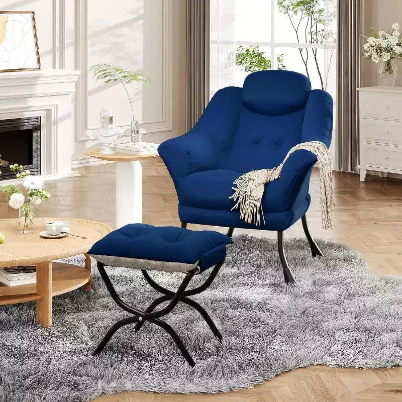 Comfy Velvet Accent Armchair for Adults, Ergonomic Reading Lounge Chair with Padded Armrests, Folding Footstool, Side Pocket, Pink, Grey