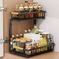 Under Sink Organizer,Metal Pull Out Cabinet Organizer Shelf,Kitchen Bathroom Organizers and Storage with 2 Sliding Drawer Spice