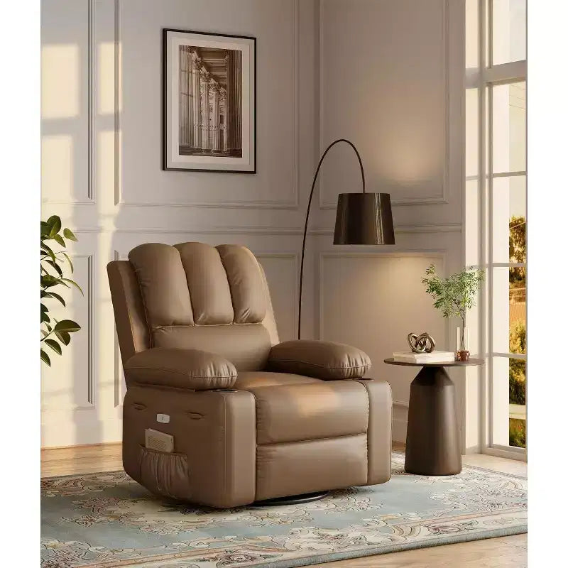 Power Recliner sofawith Massage, Swivel Rocker, USB Port, Cup Holders, Side Pockets, Extra-Wide Seat, Living Room