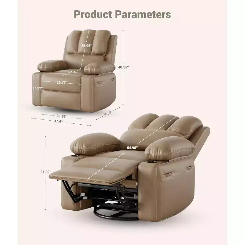 Power Recliner sofawith Massage, Swivel Rocker, USB Port, Cup Holders, Side Pockets, Extra-Wide Seat, Living Room