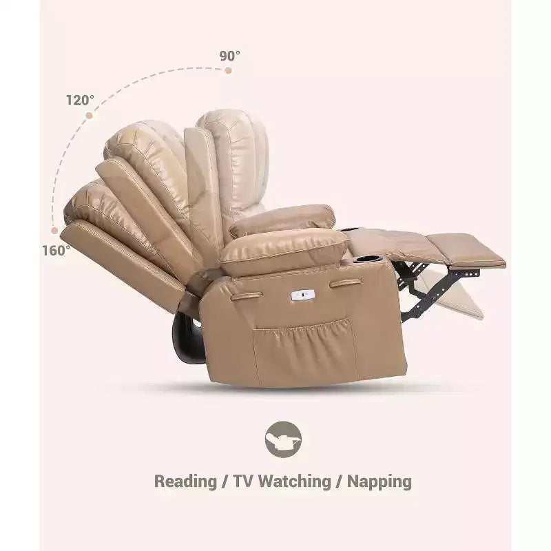 Power Recliner sofawith Massage, Swivel Rocker, USB Port, Cup Holders, Side Pockets, Extra-Wide Seat, Living Room