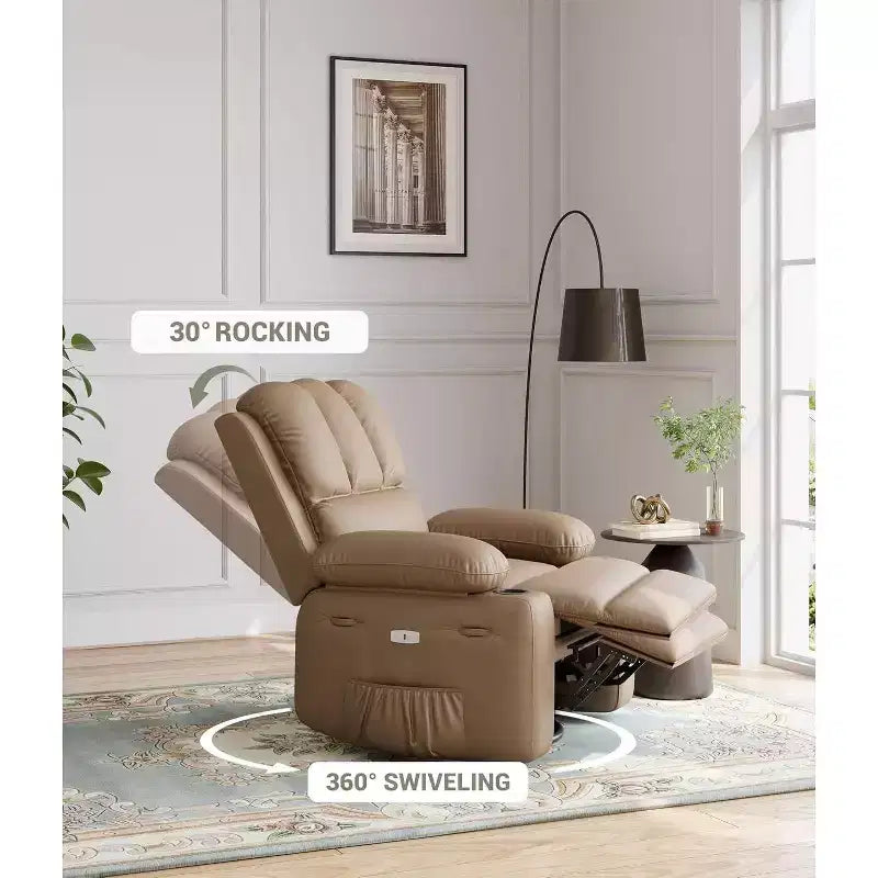 Power Recliner sofawith Massage, Swivel Rocker, USB Port, Cup Holders, Side Pockets, Extra-Wide Seat, Living Room