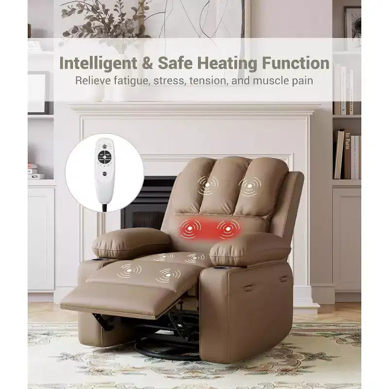 Power Recliner sofawith Massage, Swivel Rocker, USB Port, Cup Holders, Side Pockets, Extra-Wide Seat, Living Room