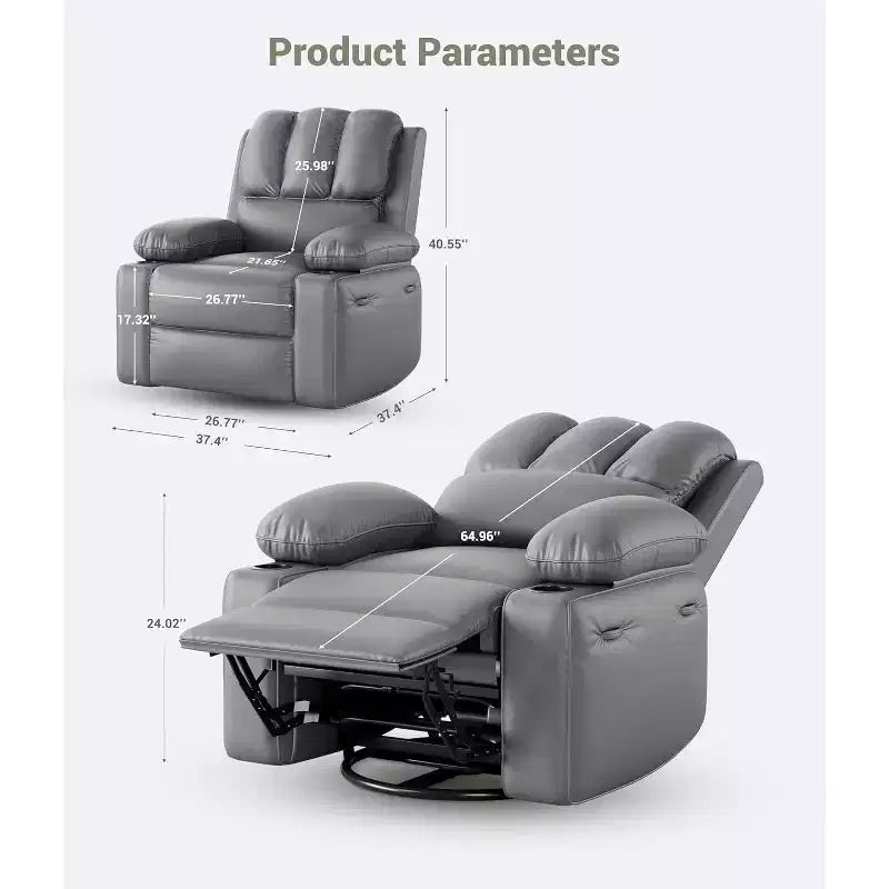 Power Recliner sofawith Massage, Swivel Rocker, USB Port, Cup Holders, Side Pockets, Extra-Wide Seat, Living Room