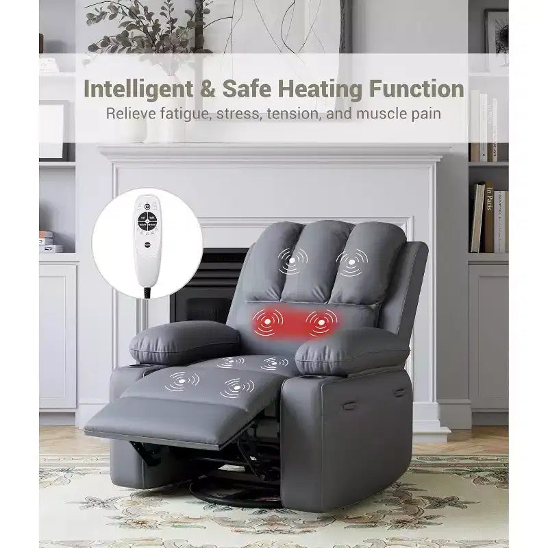 Power Recliner sofawith Massage, Swivel Rocker, USB Port, Cup Holders, Side Pockets, Extra-Wide Seat, Living Room
