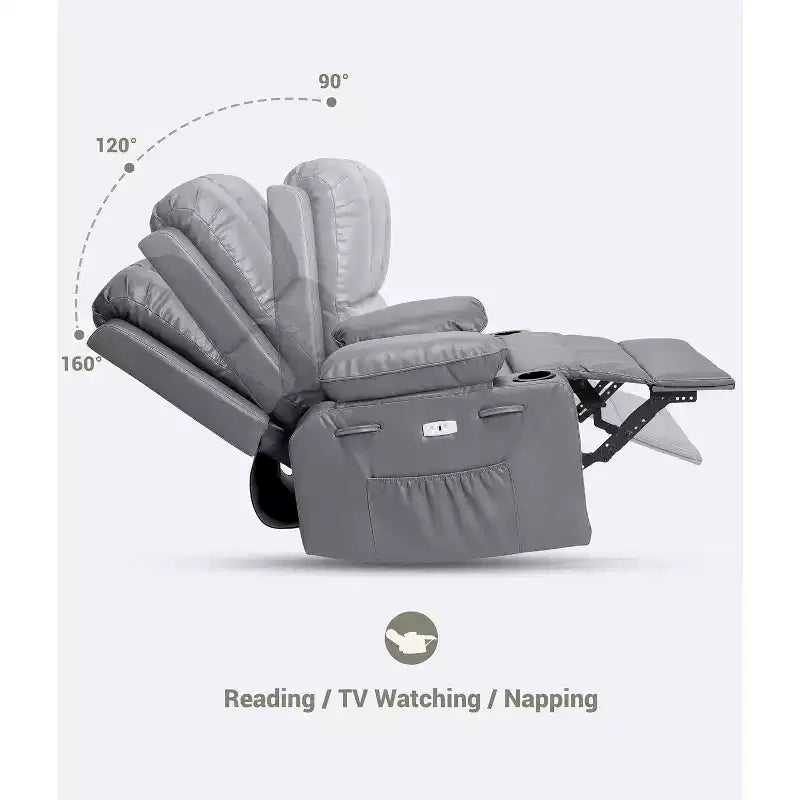 Power Recliner sofawith Massage, Swivel Rocker, USB Port, Cup Holders, Side Pockets, Extra-Wide Seat, Living Room