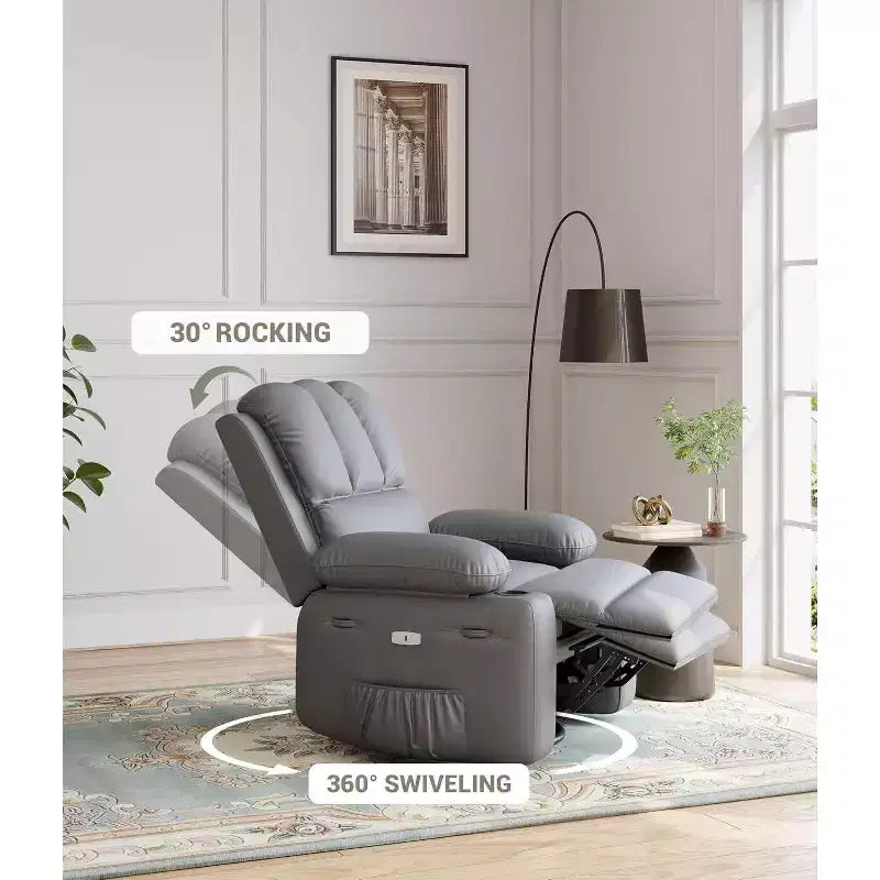 Power Recliner sofawith Massage, Swivel Rocker, USB Port, Cup Holders, Side Pockets, Extra-Wide Seat, Living Room