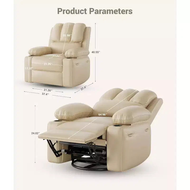 Power Recliner sofawith Massage, Swivel Rocker, USB Port, Cup Holders, Side Pockets, Extra-Wide Seat, Living Room
