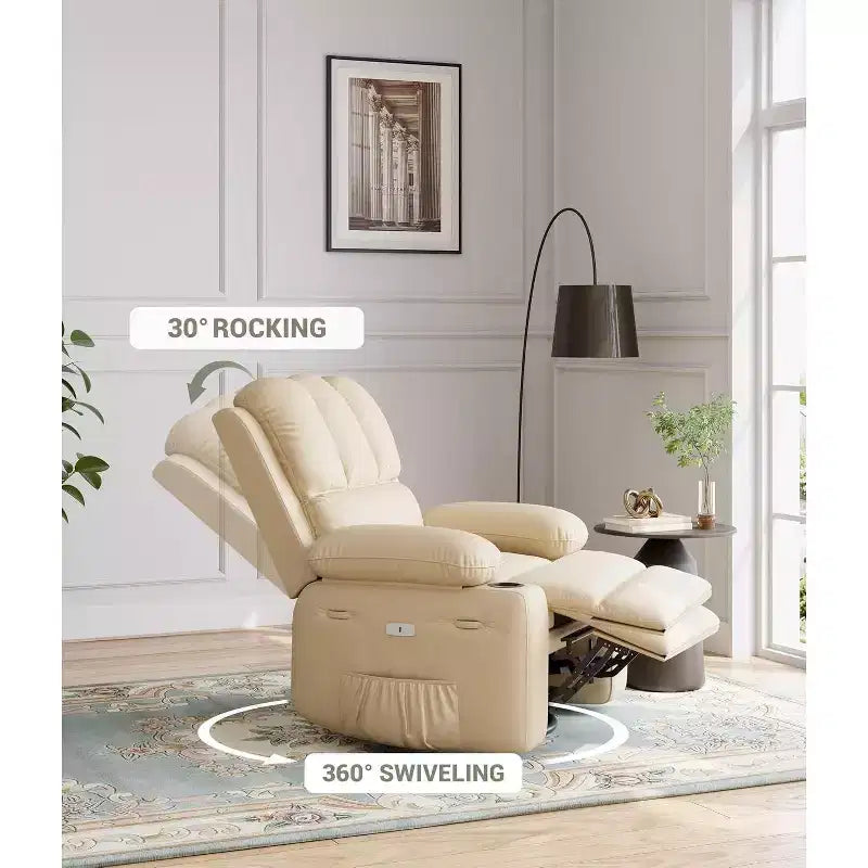 Power Recliner sofawith Massage, Swivel Rocker, USB Port, Cup Holders, Side Pockets, Extra-Wide Seat, Living Room