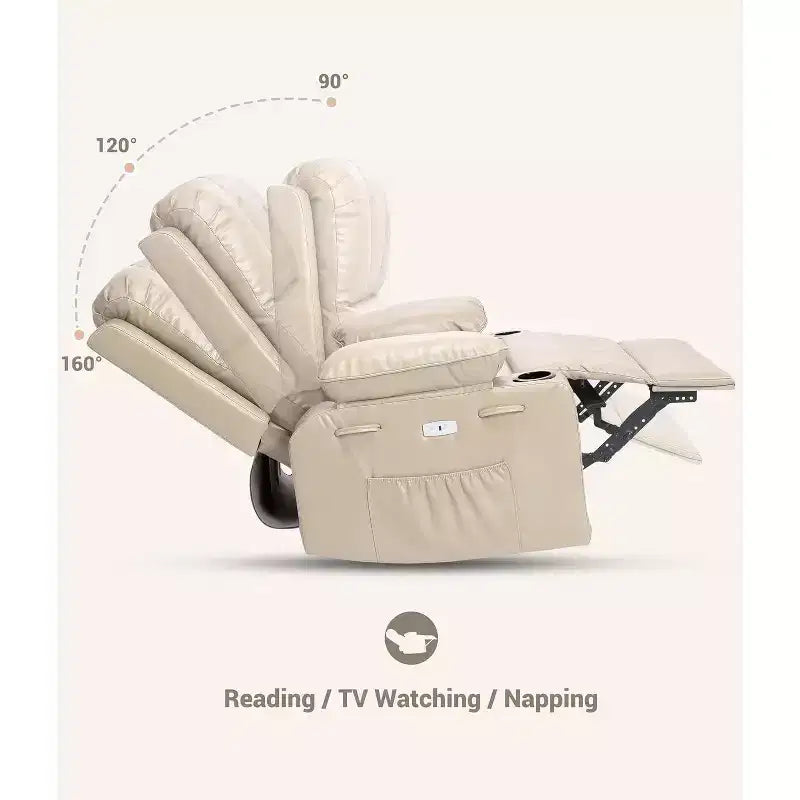 Power Recliner sofawith Massage, Swivel Rocker, USB Port, Cup Holders, Side Pockets, Extra-Wide Seat, Living Room