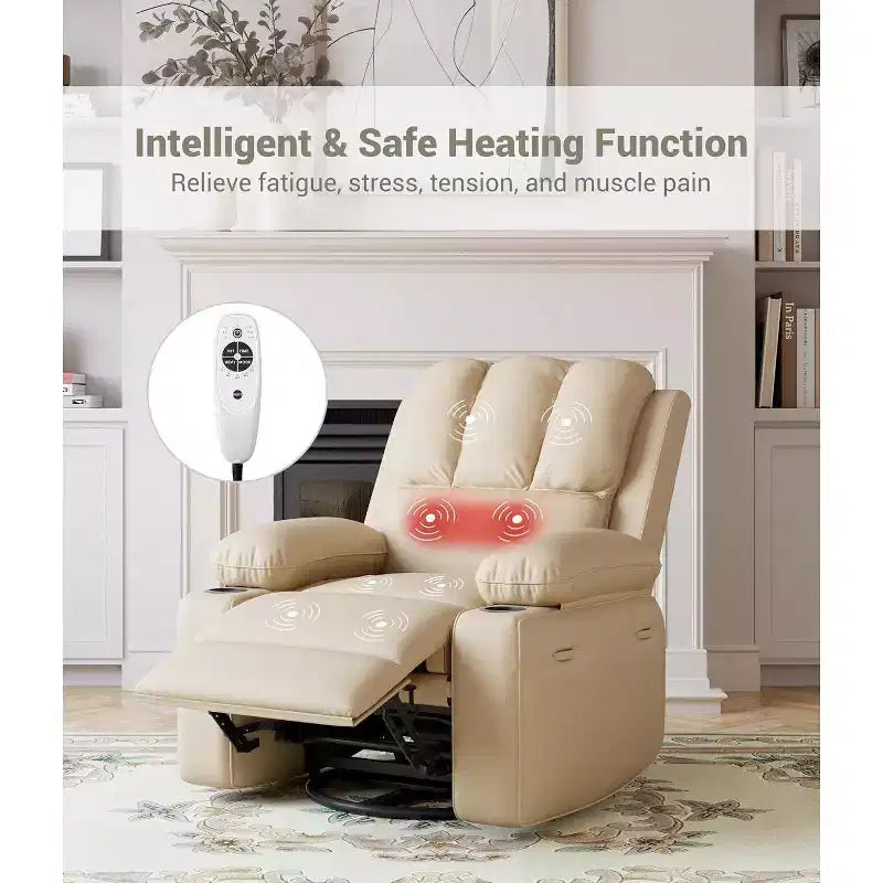 Power Recliner sofawith Massage, Swivel Rocker, USB Port, Cup Holders, Side Pockets, Extra-Wide Seat, Living Room
