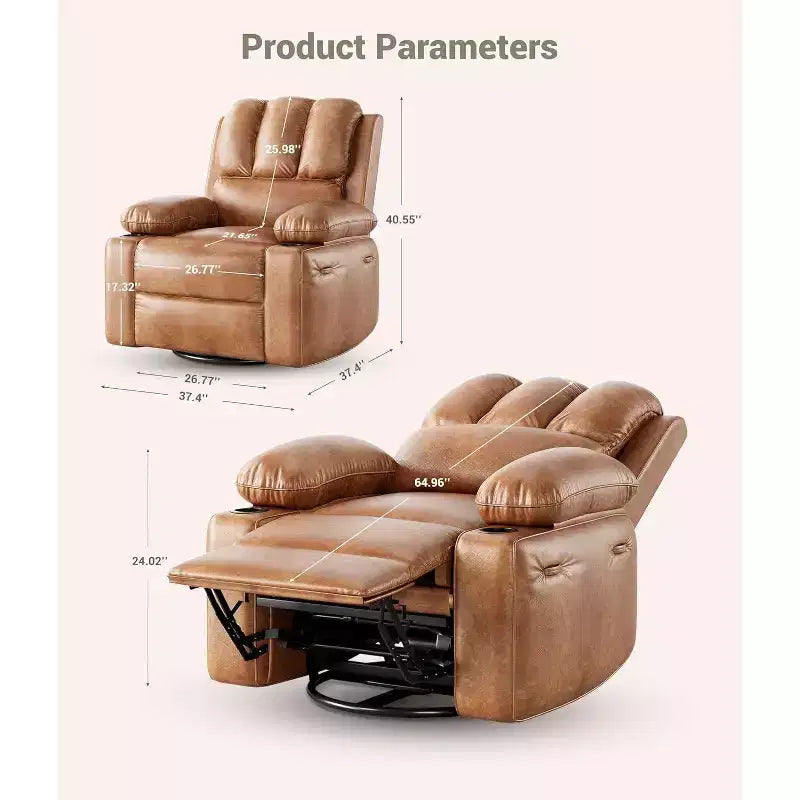 Power Recliner sofawith Massage, Swivel Rocker, USB Port, Cup Holders, Side Pockets, Extra-Wide Seat, Living Room