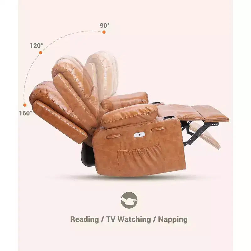 Power Recliner sofawith Massage, Swivel Rocker, USB Port, Cup Holders, Side Pockets, Extra-Wide Seat, Living Room