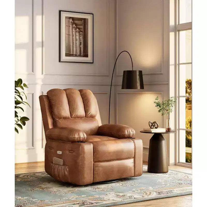 Power Recliner sofawith Massage, Swivel Rocker, USB Port, Cup Holders, Side Pockets, Extra-Wide Seat, Living Room