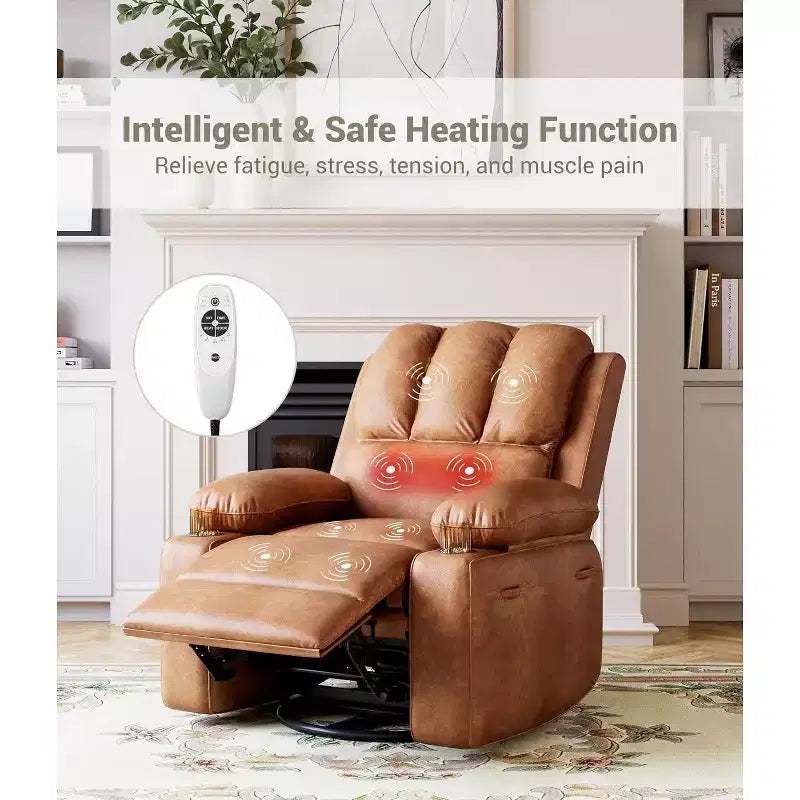 Power Recliner sofawith Massage, Swivel Rocker, USB Port, Cup Holders, Side Pockets, Extra-Wide Seat, Living Room