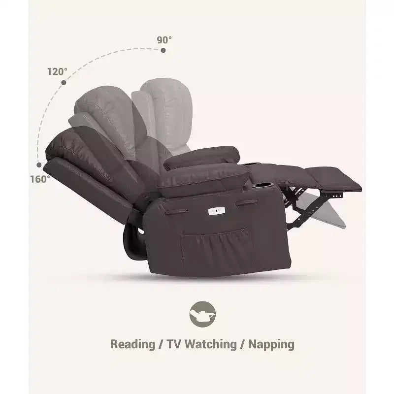 Power Recliner sofawith Massage, Swivel Rocker, USB Port, Cup Holders, Side Pockets, Extra-Wide Seat, Living Room