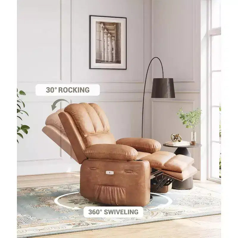Power Recliner sofawith Massage, Swivel Rocker, USB Port, Cup Holders, Side Pockets, Extra-Wide Seat, Living Room