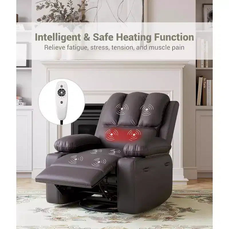 Power Recliner sofawith Massage, Swivel Rocker, USB Port, Cup Holders, Side Pockets, Extra-Wide Seat, Living Room