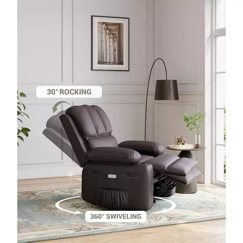 Power Recliner sofawith Massage, Swivel Rocker, USB Port, Cup Holders, Side Pockets, Extra-Wide Seat, Living Room