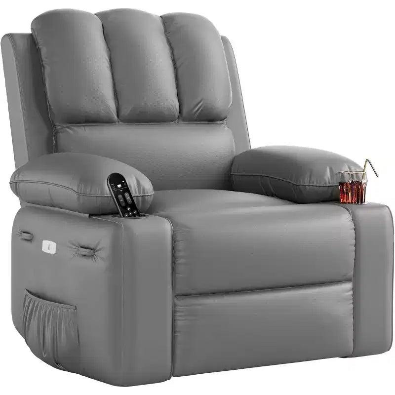 Power Recliner sofawith Massage, Swivel Rocker, USB Port, Cup Holders, Side Pockets, Extra-Wide Seat, Living Room
