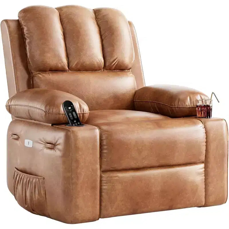 Power Recliner sofawith Massage, Swivel Rocker, USB Port, Cup Holders, Side Pockets, Extra-Wide Seat, Living Room
