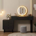 Acekool White Vanity Desk with Mirror and Lights, Modern Makeup Vanity Table with 5 Drawers, 3-Color LED, Adjustable Brightness for Bedroom