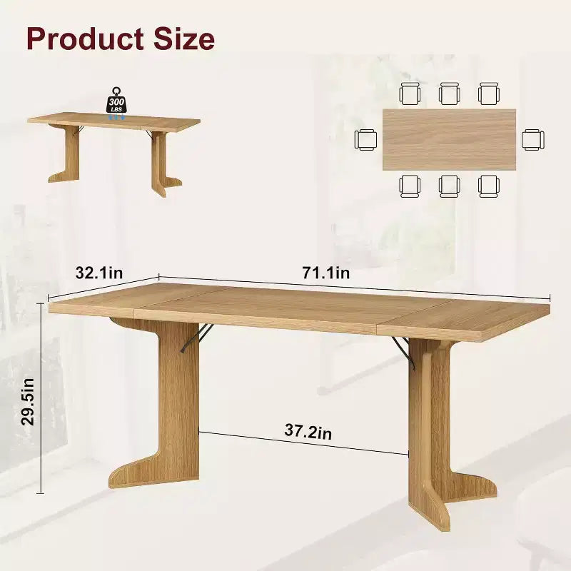 Farmhouse Style Large Wooden Dining Table for 6-8, Rectangular Kitchen Table with Cushioned Top and Distinctive V-Shaped Legs