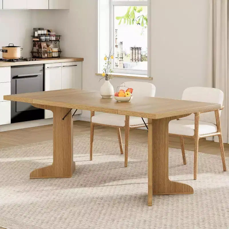 Farmhouse Style Large Wooden Dining Table for 6-8, Rectangular Kitchen Table with Cushioned Top and Distinctive V-Shaped Legs
