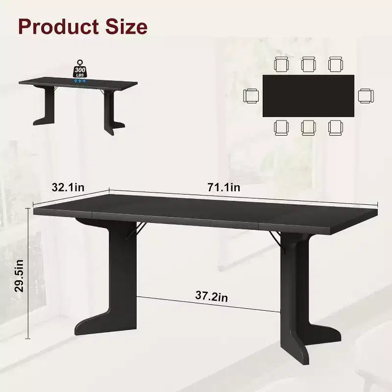 Farmhouse Style Large Wooden Dining Table for 6-8, Rectangular Kitchen Table with Cushioned Top and Distinctive V-Shaped Legs