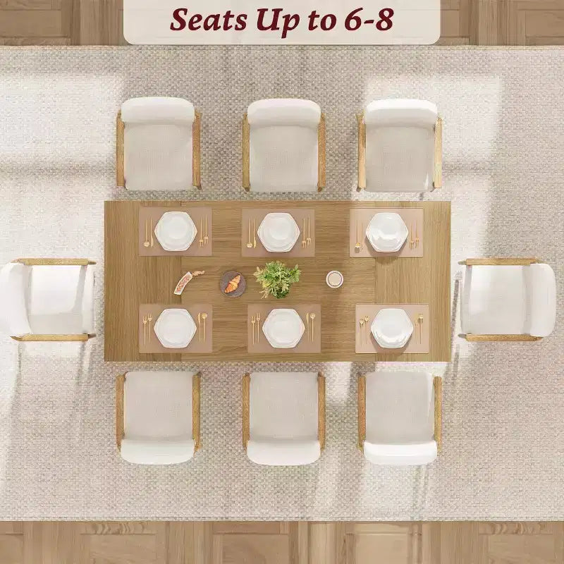Farmhouse Style Large Wooden Dining Table for 6-8, Rectangular Kitchen Table with Cushioned Top and Distinctive V-Shaped Legs