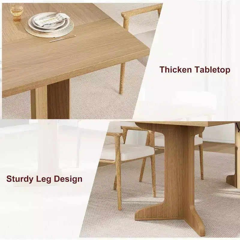 Farmhouse Style Large Wooden Dining Table for 6-8, Rectangular Kitchen Table with Cushioned Top and Distinctive V-Shaped Legs