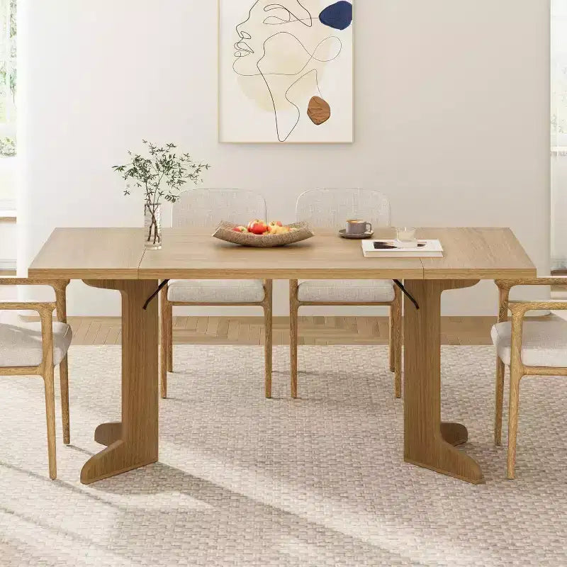 Farmhouse Style Large Wooden Dining Table for 6-8, Rectangular Kitchen Table with Cushioned Top and Distinctive V-Shaped Legs