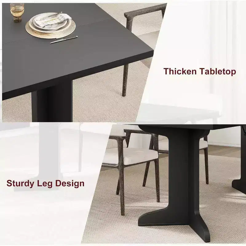 Farmhouse Style Large Wooden Dining Table for 6-8, Rectangular Kitchen Table with Cushioned Top and Distinctive V-Shaped Legs