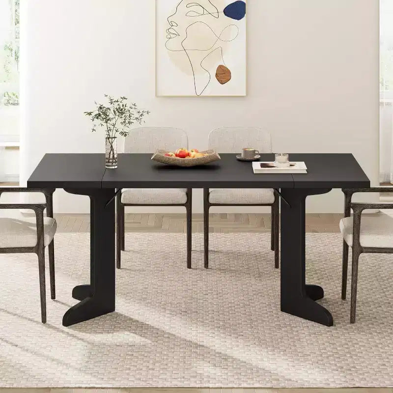 Farmhouse Style Large Wooden Dining Table for 6-8, Rectangular Kitchen Table with Cushioned Top and Distinctive V-Shaped Legs