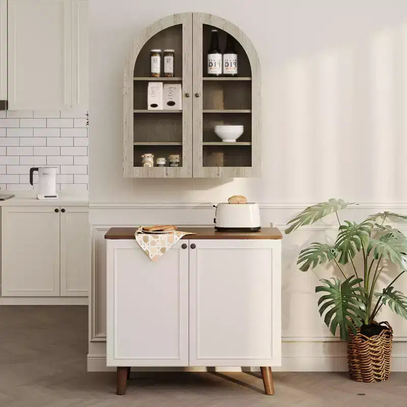 Arched Wall Cabinet, Small Wall-Mounted Bathroom Medicine Cabinet with Doors & Adjustable Shelves, Space-Saving Storage Organizer for Kitchens