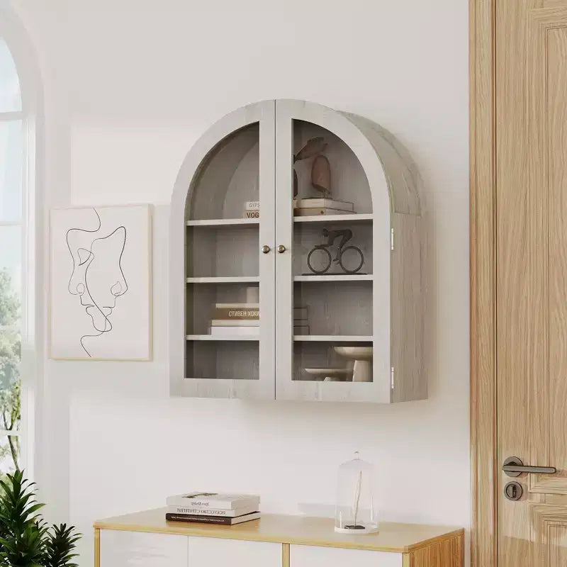 Arched Wall Cabinet, Small Wall-Mounted Bathroom Medicine Cabinet with Doors & Adjustable Shelves, Space-Saving Storage Organizer for Kitchens