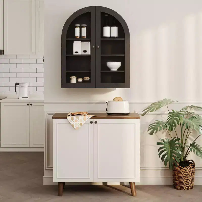 Arched Wall Cabinet, Small Wall-Mounted Bathroom Medicine Cabinet with Doors & Adjustable Shelves, Space-Saving Storage Organizer for Kitchens