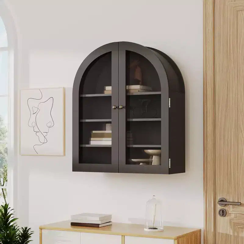 Arched Wall Cabinet, Small Wall-Mounted Bathroom Medicine Cabinet with Doors & Adjustable Shelves, Space-Saving Storage Organizer for Kitchens